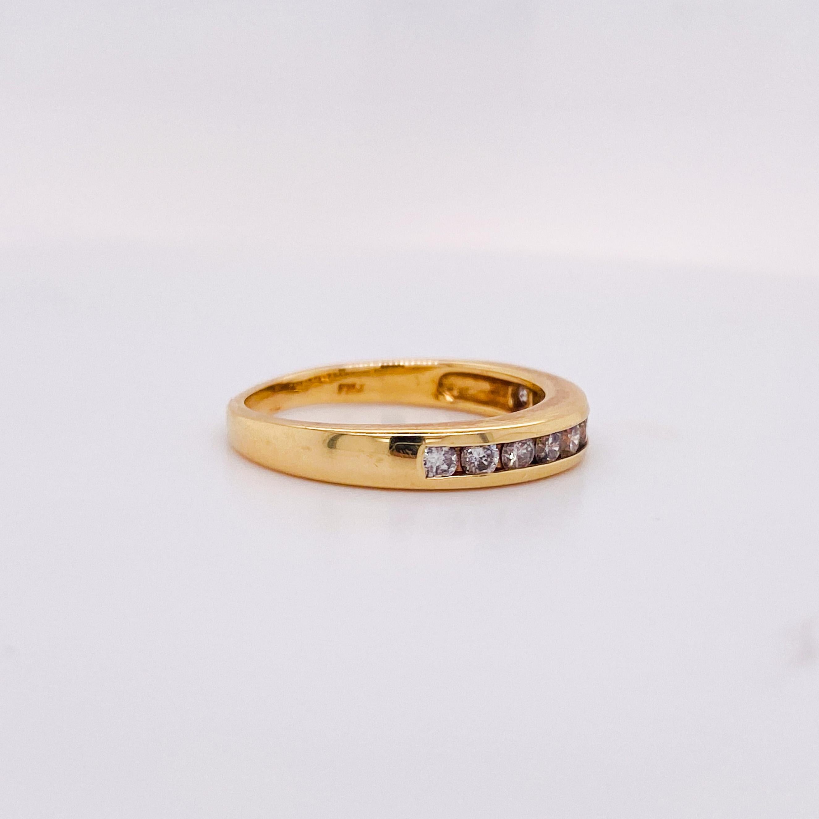 Contemporary 0.50 Carat Diamond Channel Stackable Band Ring, 14k Yellow Gold, 10 Diamonds For Sale