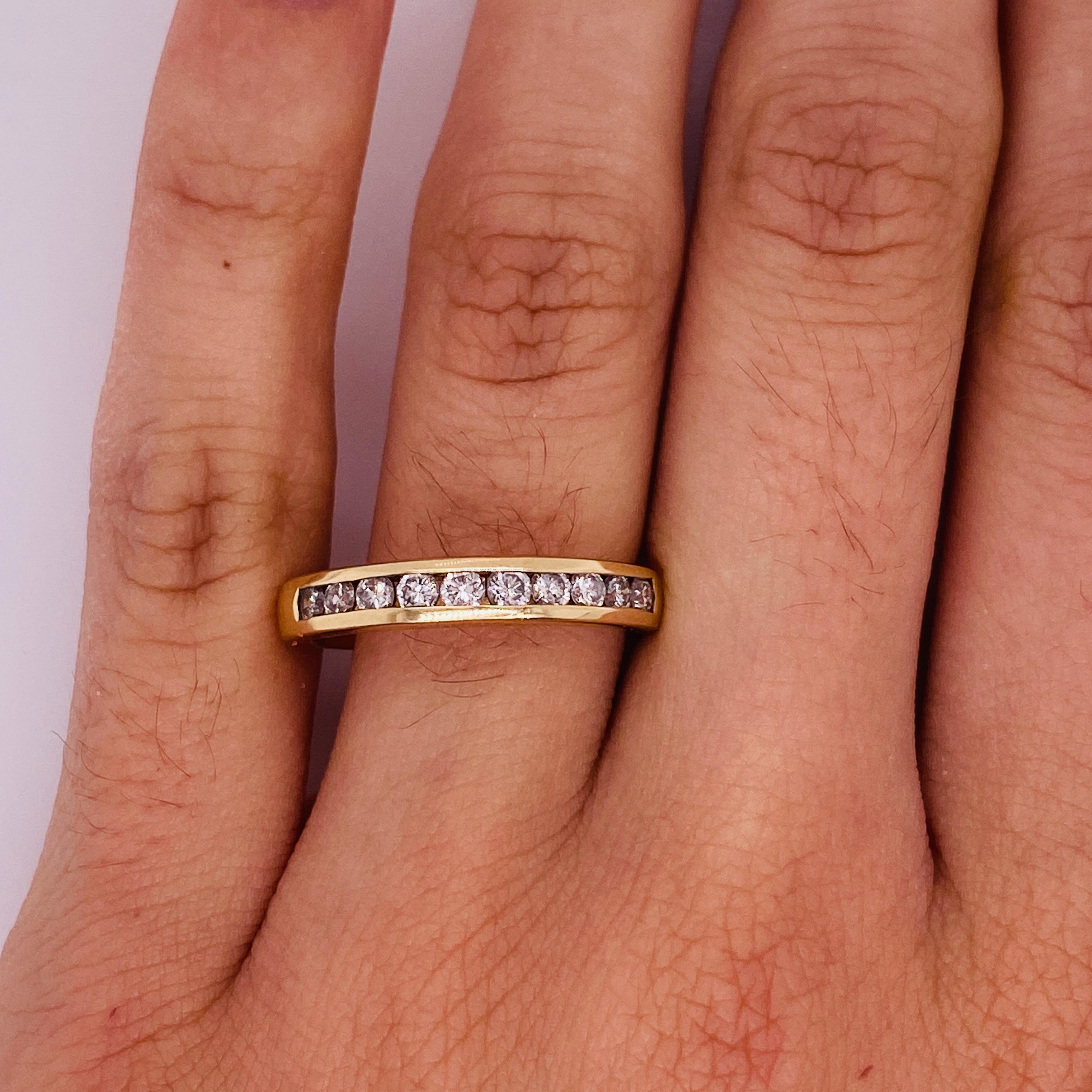 Round Cut 0.50 Carat Diamond Channel Stackable Band Ring, 14k Yellow Gold, 10 Diamonds For Sale