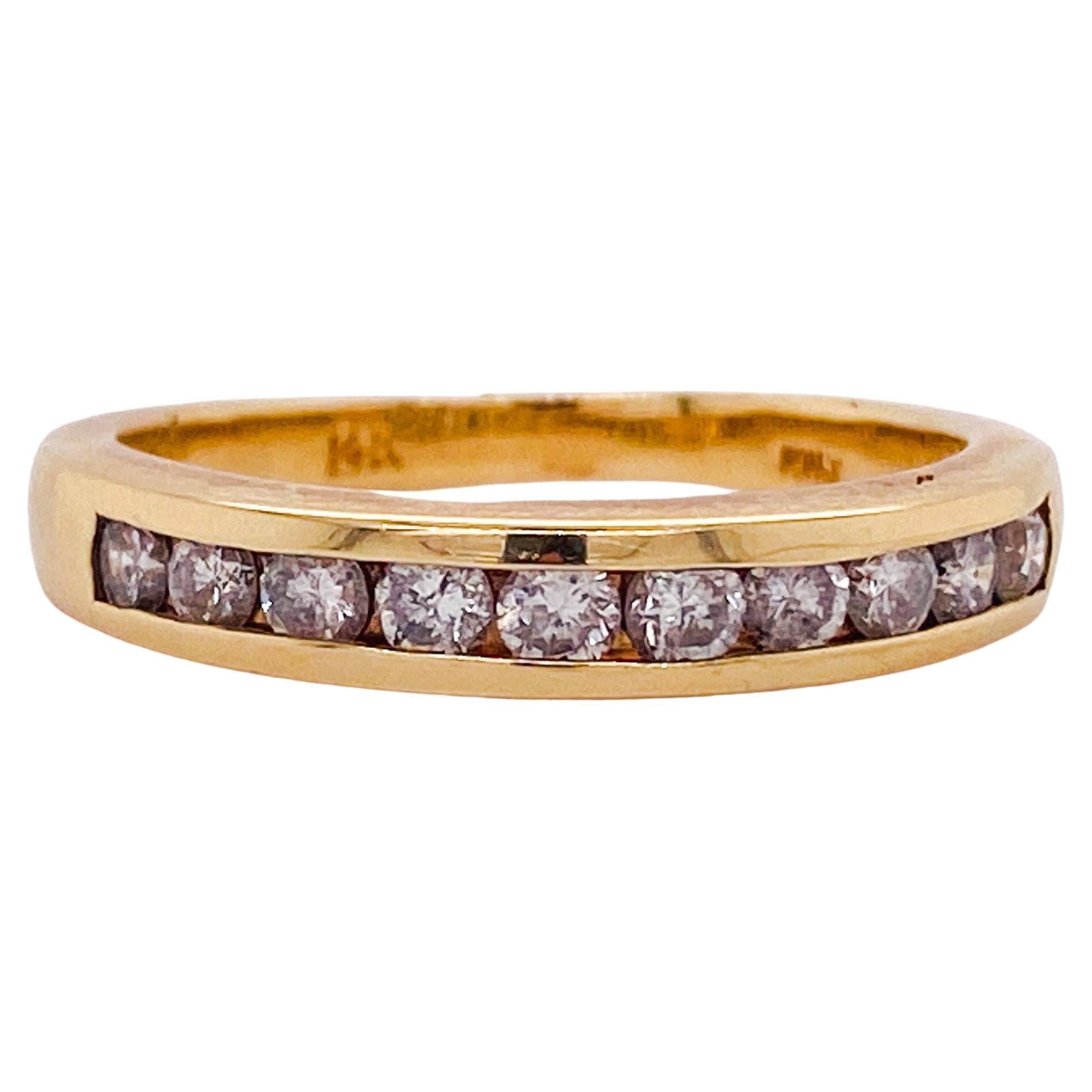 0.50 Carat Diamond Channel Stackable Band Ring, 14k Yellow Gold, 10 Diamonds