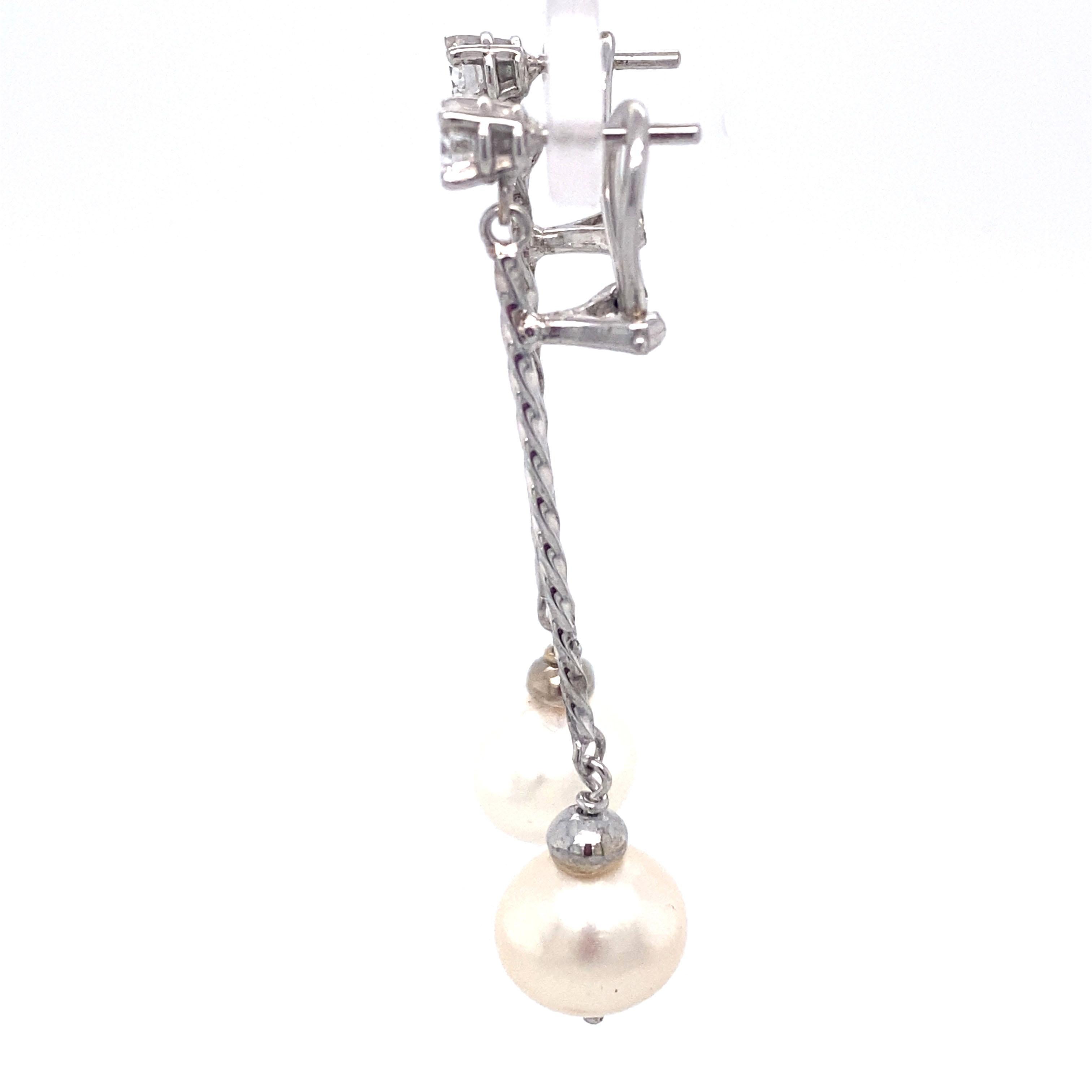 0,50 Karat Diamant-Tropfen-Ohrringe mit Perlen aus 14 Karat Weißgold im Zustand „Hervorragend“ im Angebot in Atlanta, GA