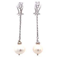 0.50 Carat Diamond Drop Earrings with Pearls in 14 Karat White Gold