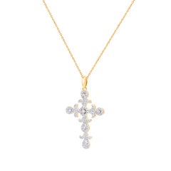 0.50 Carat Diamond Filigree Cross Pendant in 14 Karat Yellow Gold