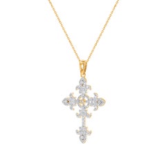 0.50 Carat Diamond Fleur-de-Lis Cross Pendant in 14KT Yellow Gold