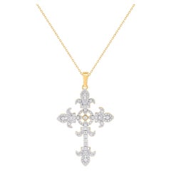 0.50 Carat Diamond Fleur-de-Lis Cross Pendant in 14KT Yellow Gold