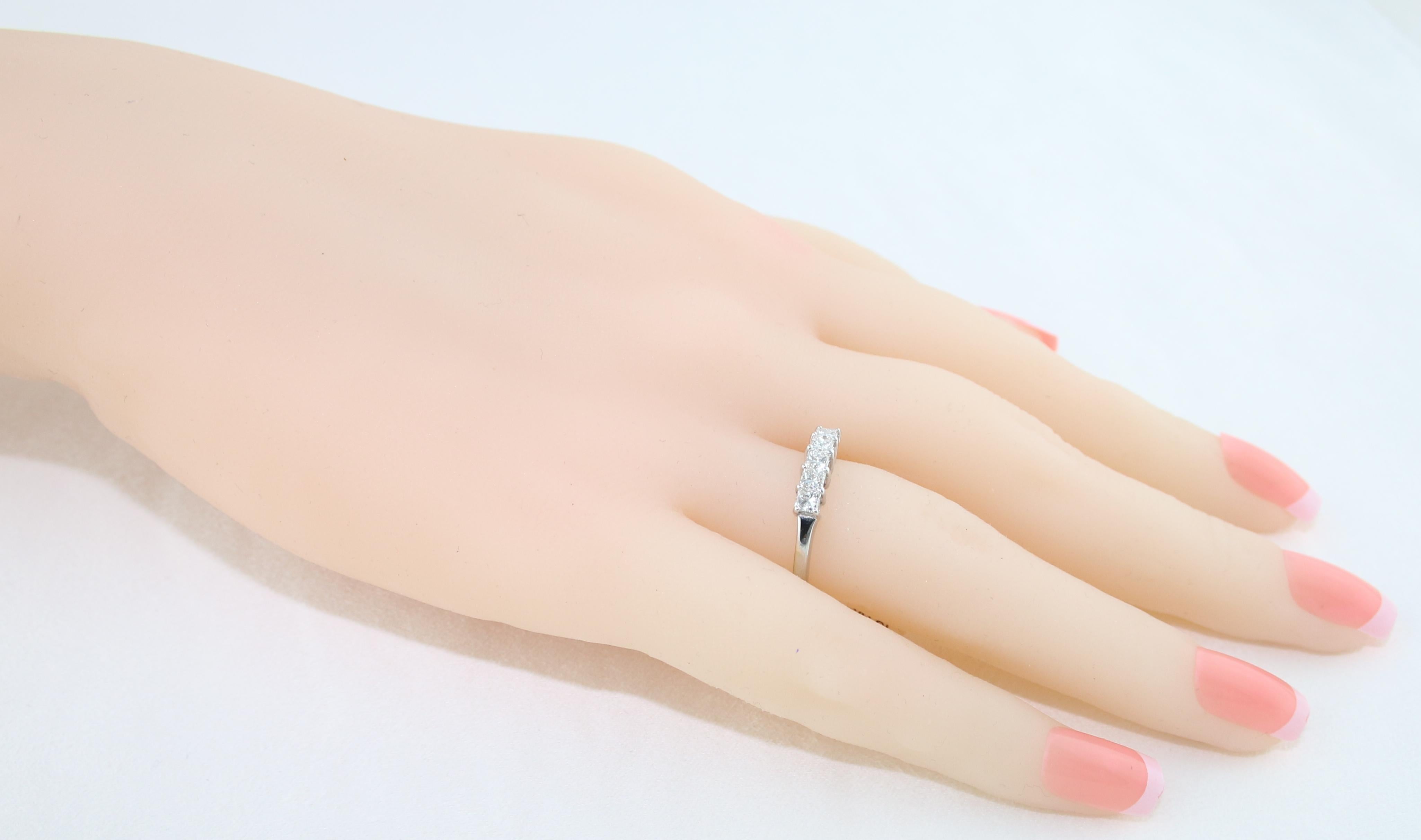 Women's 0.50 Carat Diamond Gold Princess Cut Five-Stone Half Band Ring For Sale