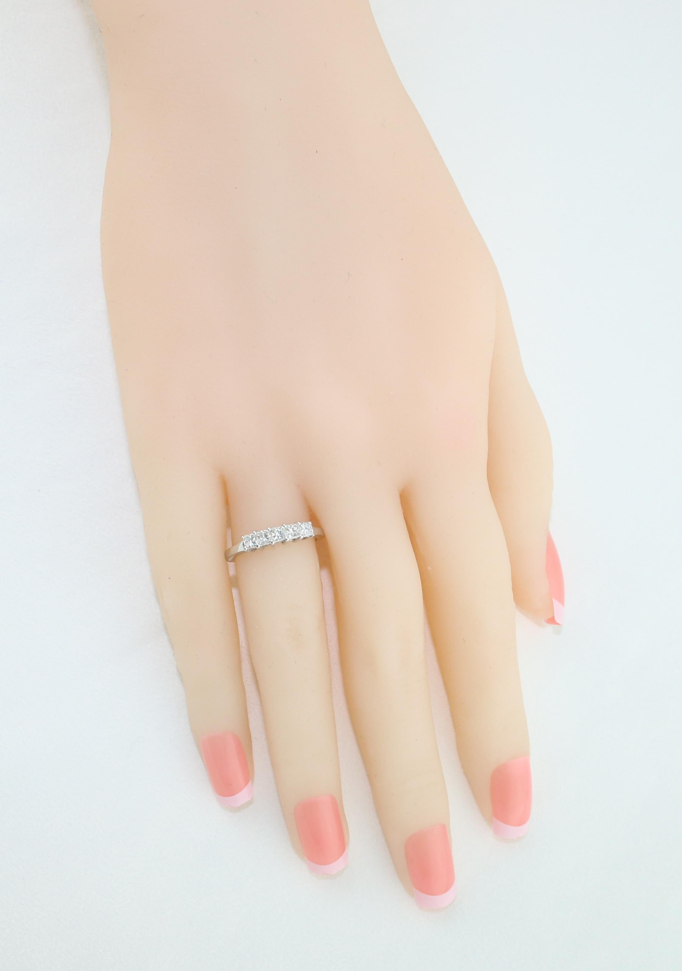 0.50 Carat Diamond Gold Princess Cut Five-Stone Half Band Ring For Sale 1