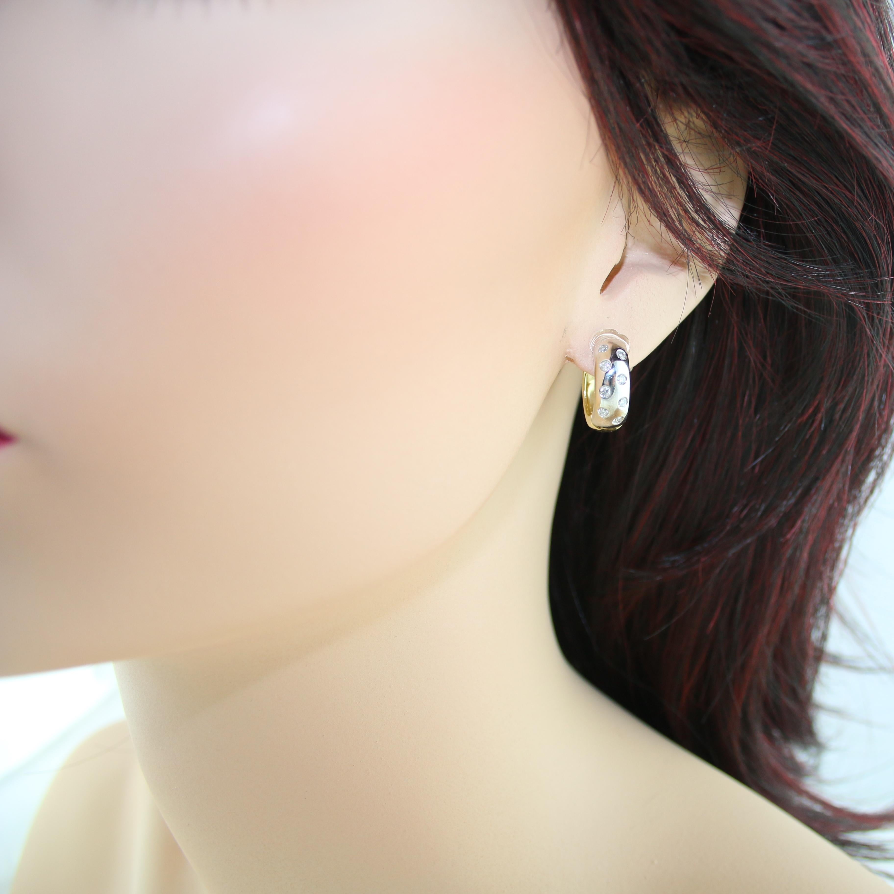 0.50 Carat Diamond Huggies Two-Tone Gold Earrings For Sale 1