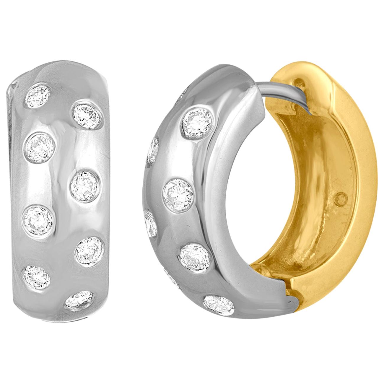 0.50 Carat Diamond Huggies Two-Tone Gold Earrings For Sale