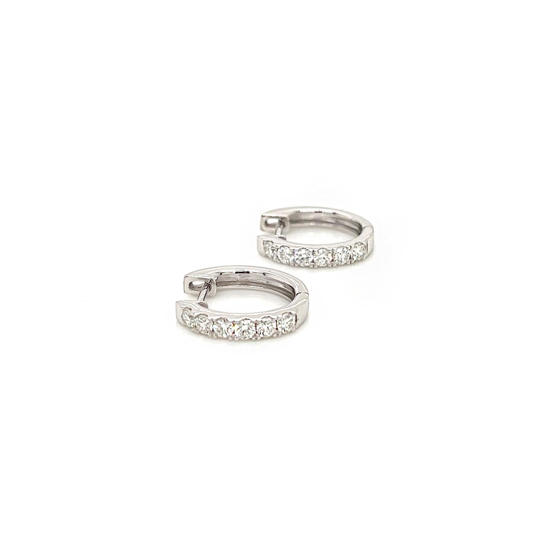 Round Cut 0.50 Carat Diamond Pave-Set Hoop Earrings in 14K White Gold For Sale