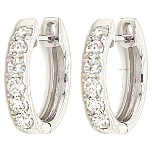 0.50 Carat Diamond Pave-Set Hoop Earrings in 14K White Gold For Sale