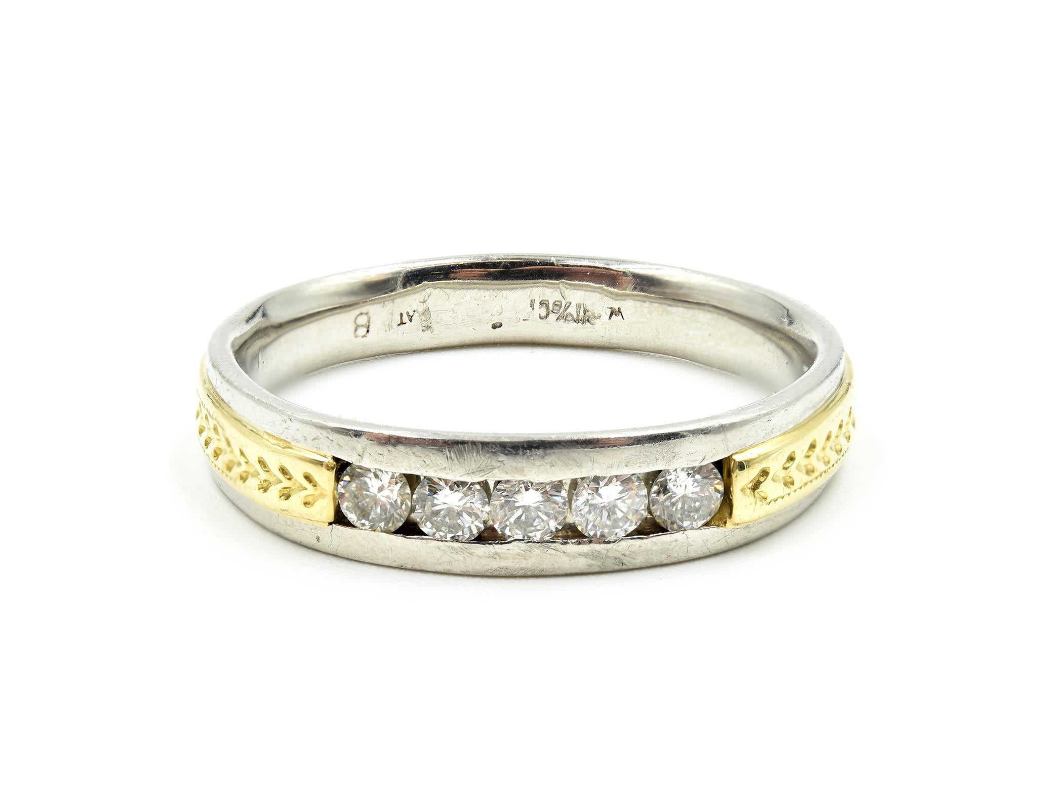 0.50 Carat Diamond Platinum and 18 Karat Yellow Gold Band In Excellent Condition For Sale In Scottsdale, AZ