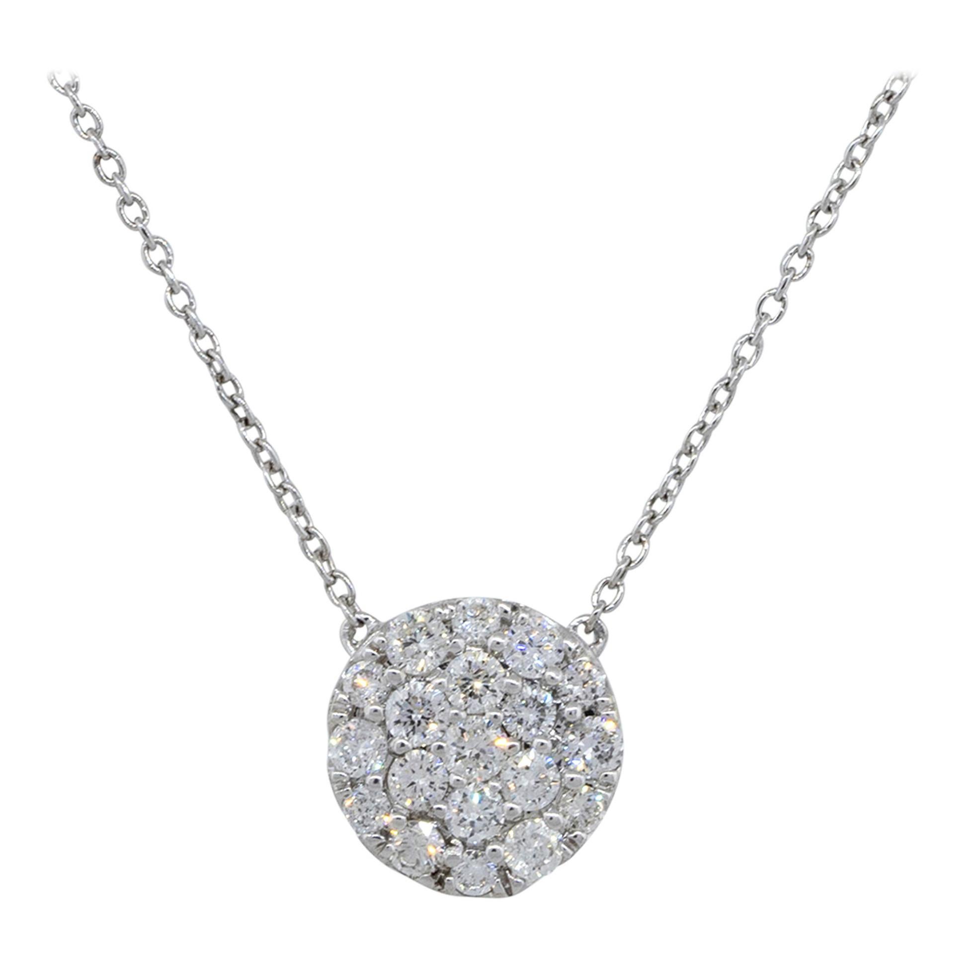 0.50 Carat Diamond Round Cluster Pendant Necklace 14 Karat in Stock