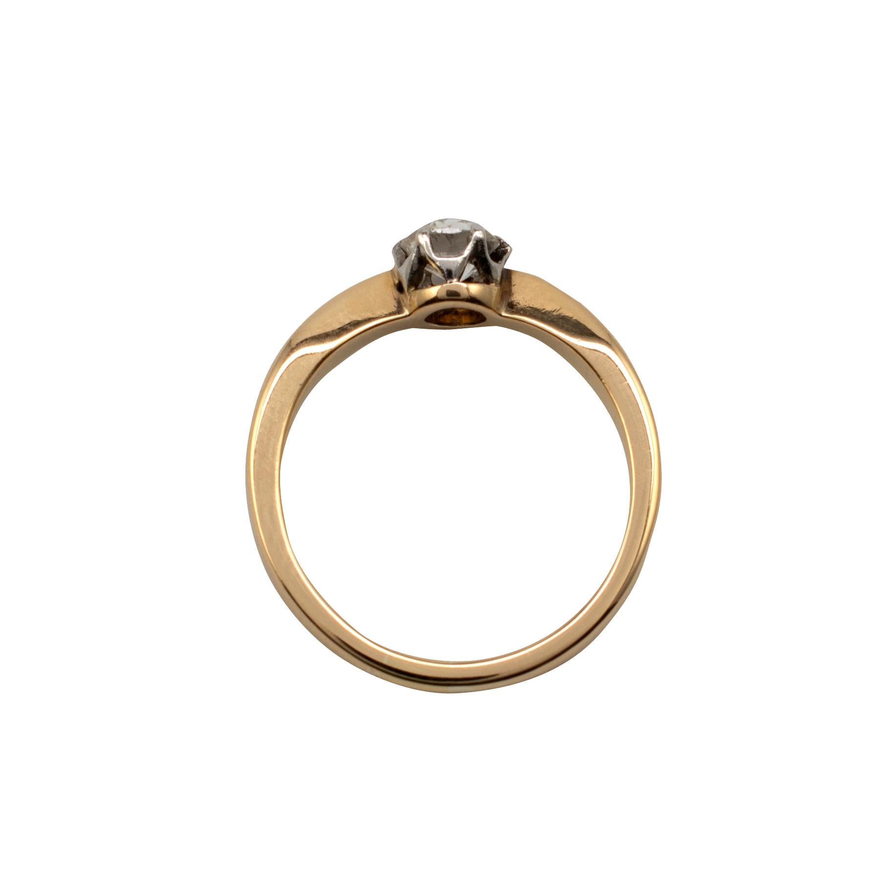 Diamond Solitaire Engagement Ring 0.50 Carat Old Cut, 18 Karat Gold, circa 1970s For Sale 5