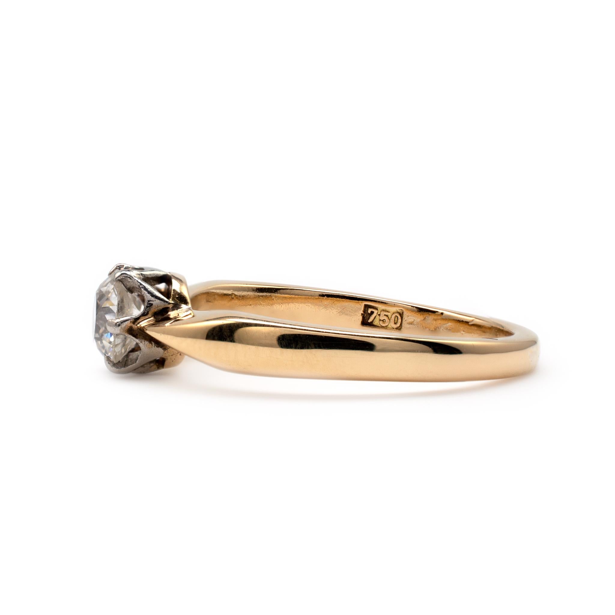 Women's Diamond Solitaire Engagement Ring 0.50 Carat Old Cut, 18 Karat Gold, circa 1970s For Sale