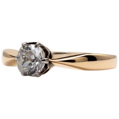 Diamond Solitaire Engagement Ring 0.50 Carat Old Cut, 18 Karat Gold, circa 1970s