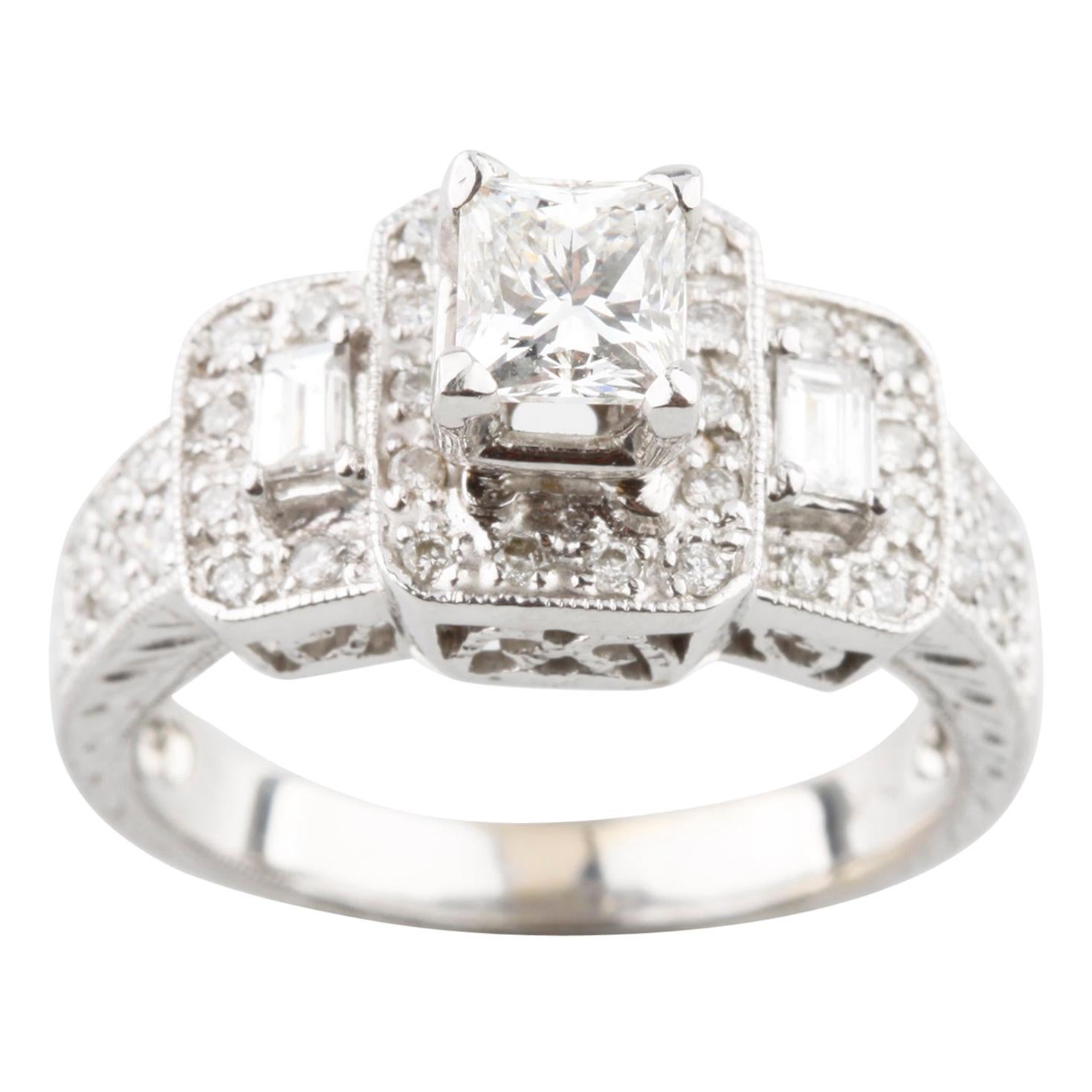 0.50 Carat Diamond Solitaire Three-Stone Ring in White Gold For Sale