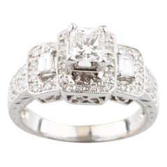 Bague solitaire à trois pierres en or blanc avec diamants de 0,50 carat