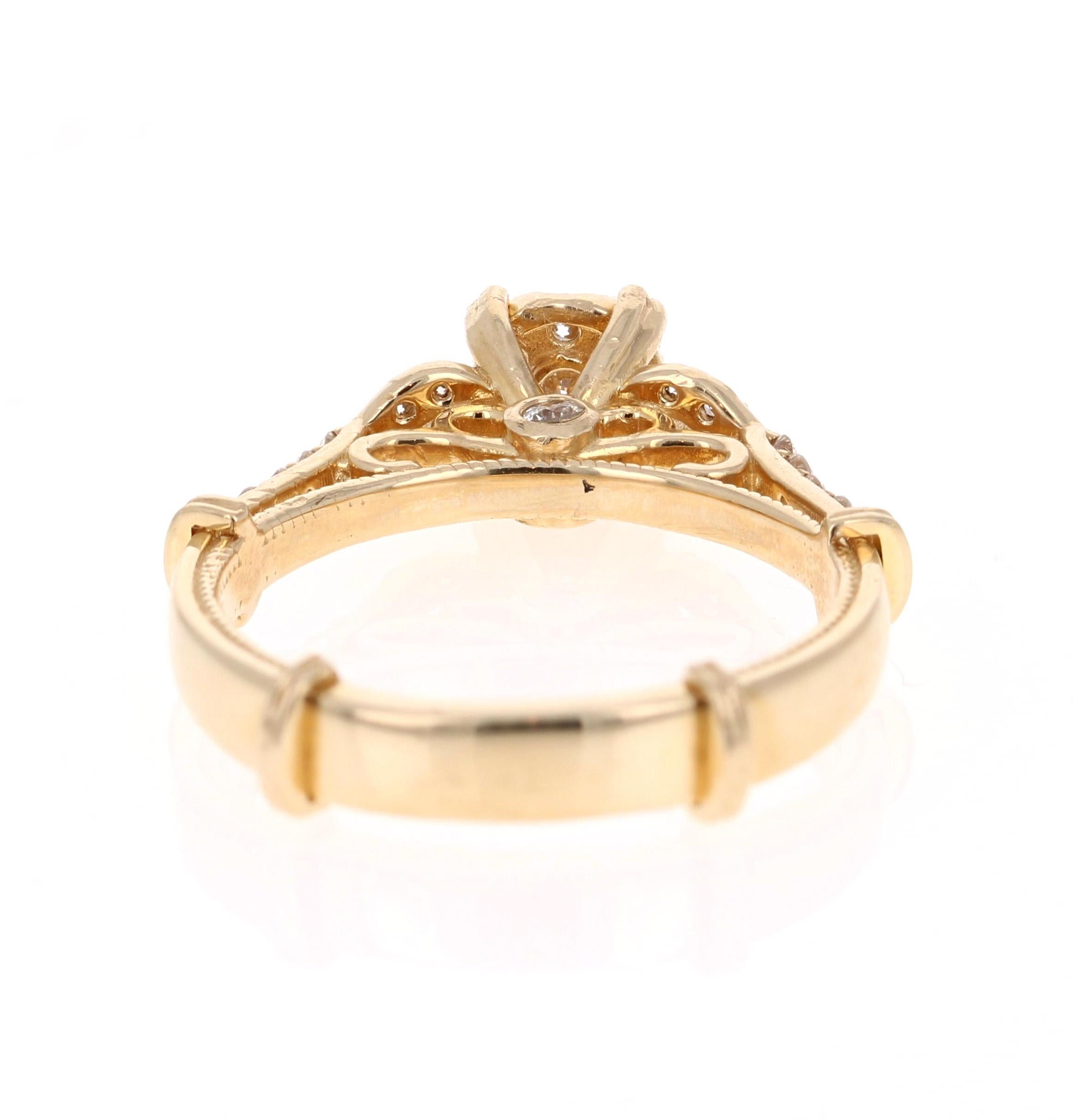 Round Cut 0.50 Carat Diamond Yellow Gold Engagement Ring For Sale