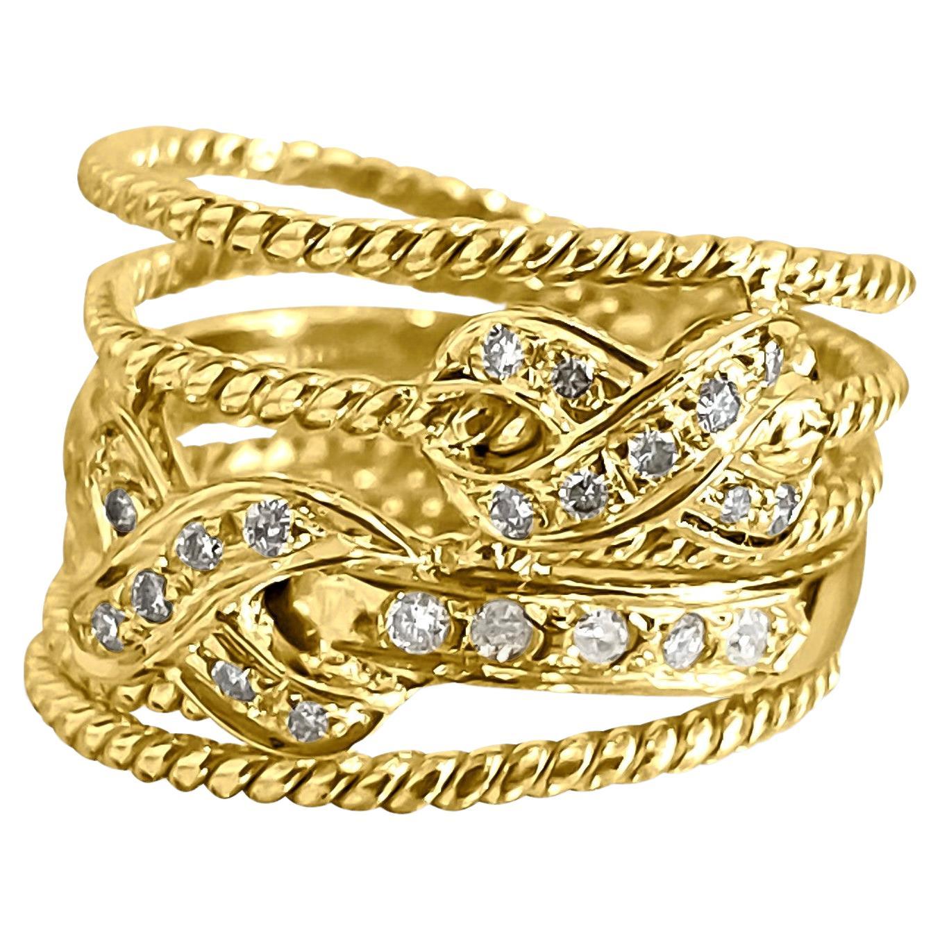 0.50 Carat Diamond Yellow Gold Modern Engagement Band For Sale