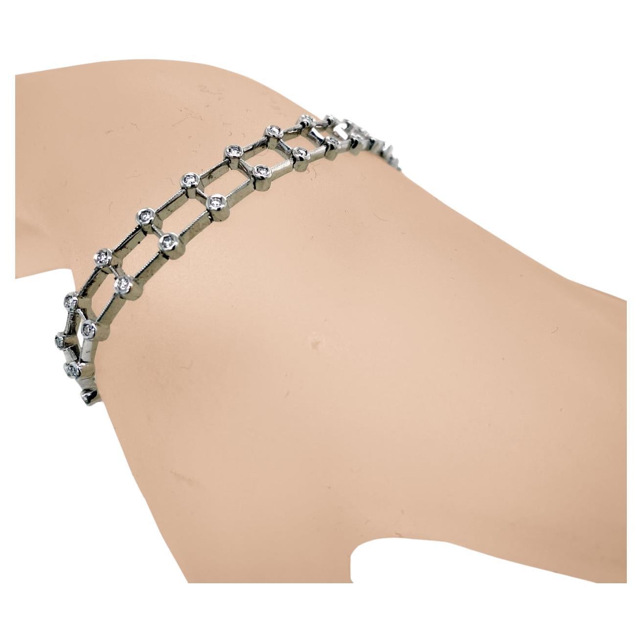 0,50 Karat Doppelreihiges Diamantarmband mit Milgrained-Lünette im Angebot