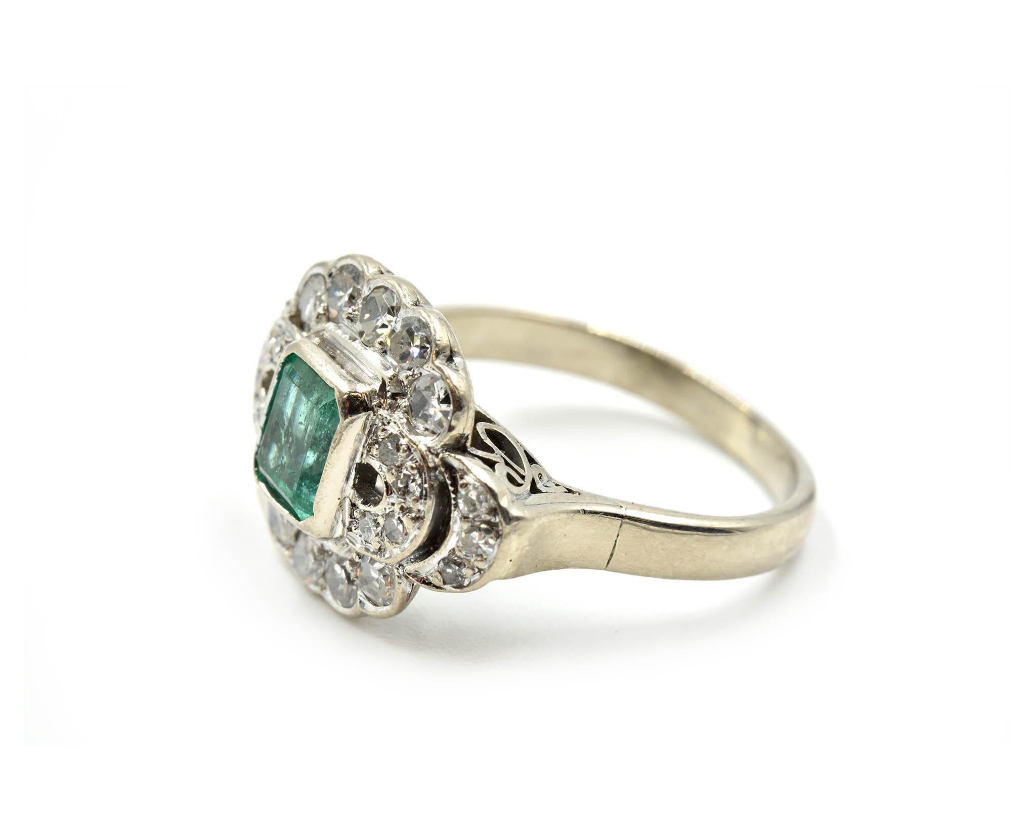 Modern 0.50 Carat Emerald and Diamond Ring 14 Karat White Gold