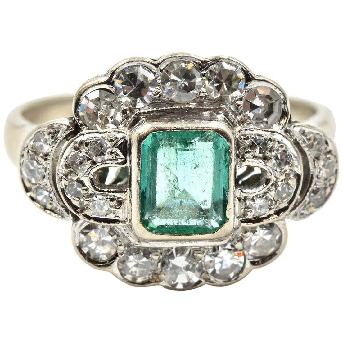 0.50 Carat Emerald and Diamond Ring 14 Karat White Gold