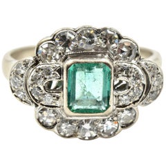 0.50 Carat Emerald and Diamond Ring 14 Karat White Gold