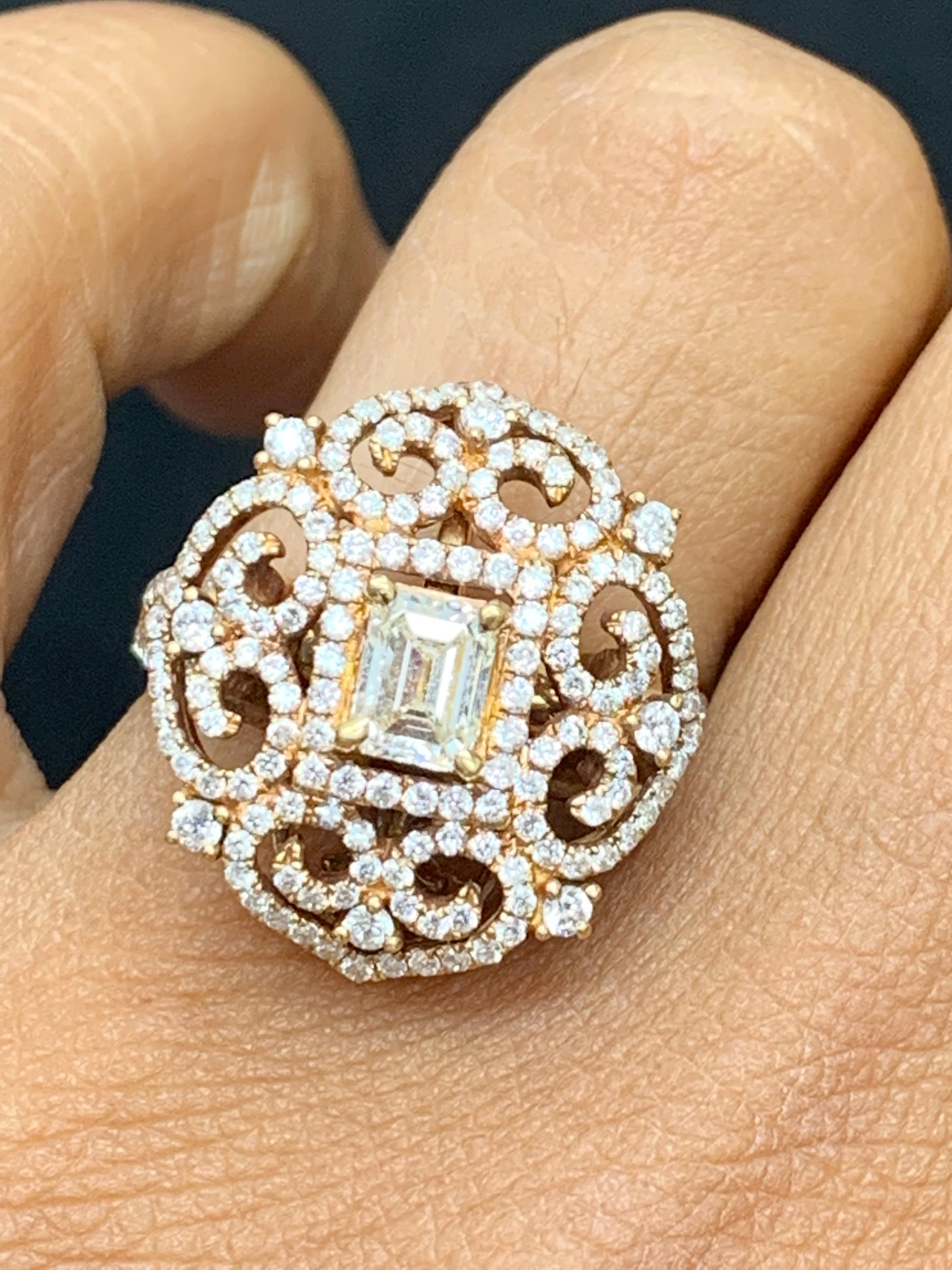 0.50 Carat Emerald Cut Diamond Cocktail Ring in 18K Rose Gold For Sale 12