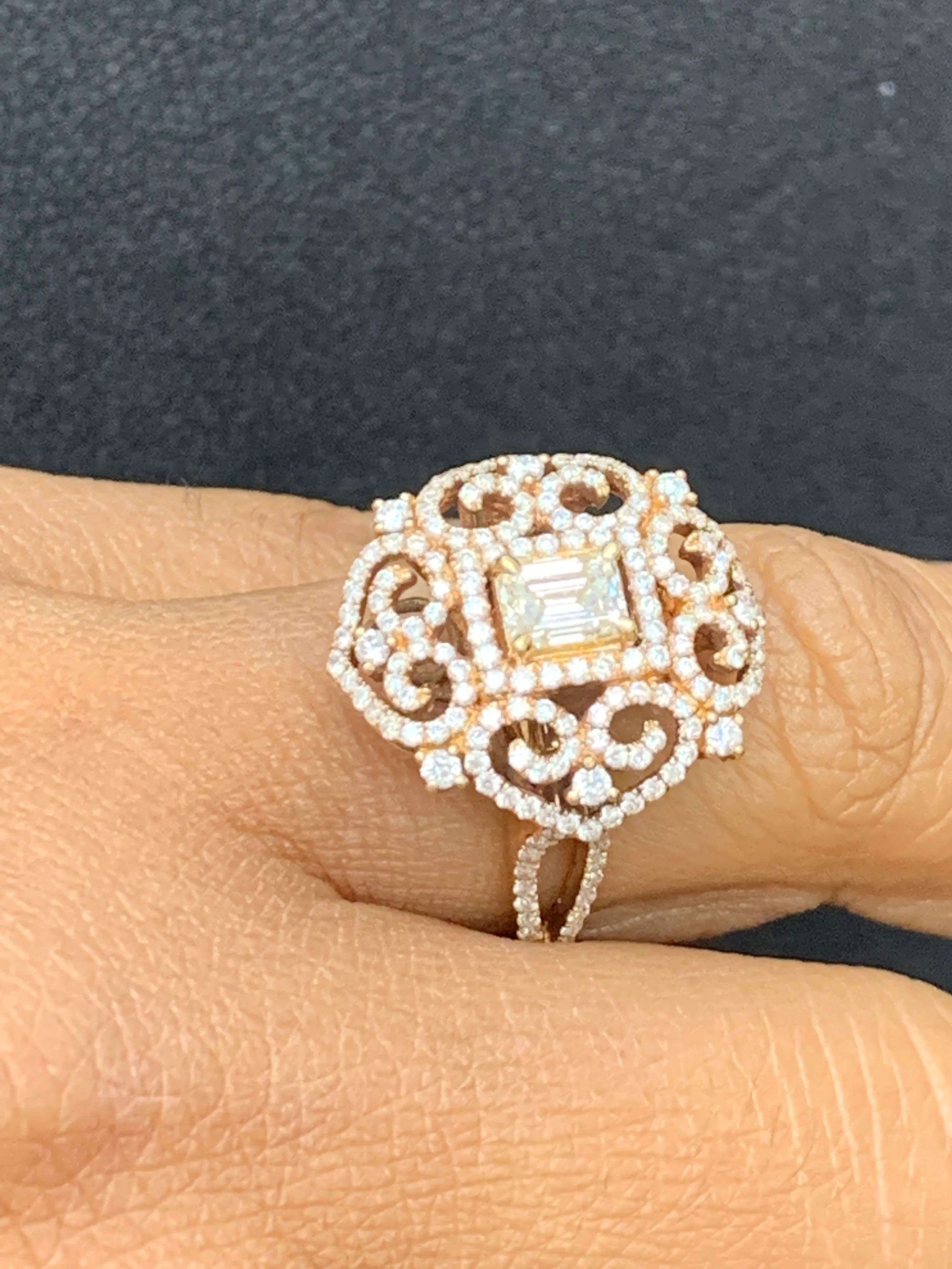 0.50 Carat Emerald Cut Diamond Cocktail Ring in 18K Rose Gold For Sale 13