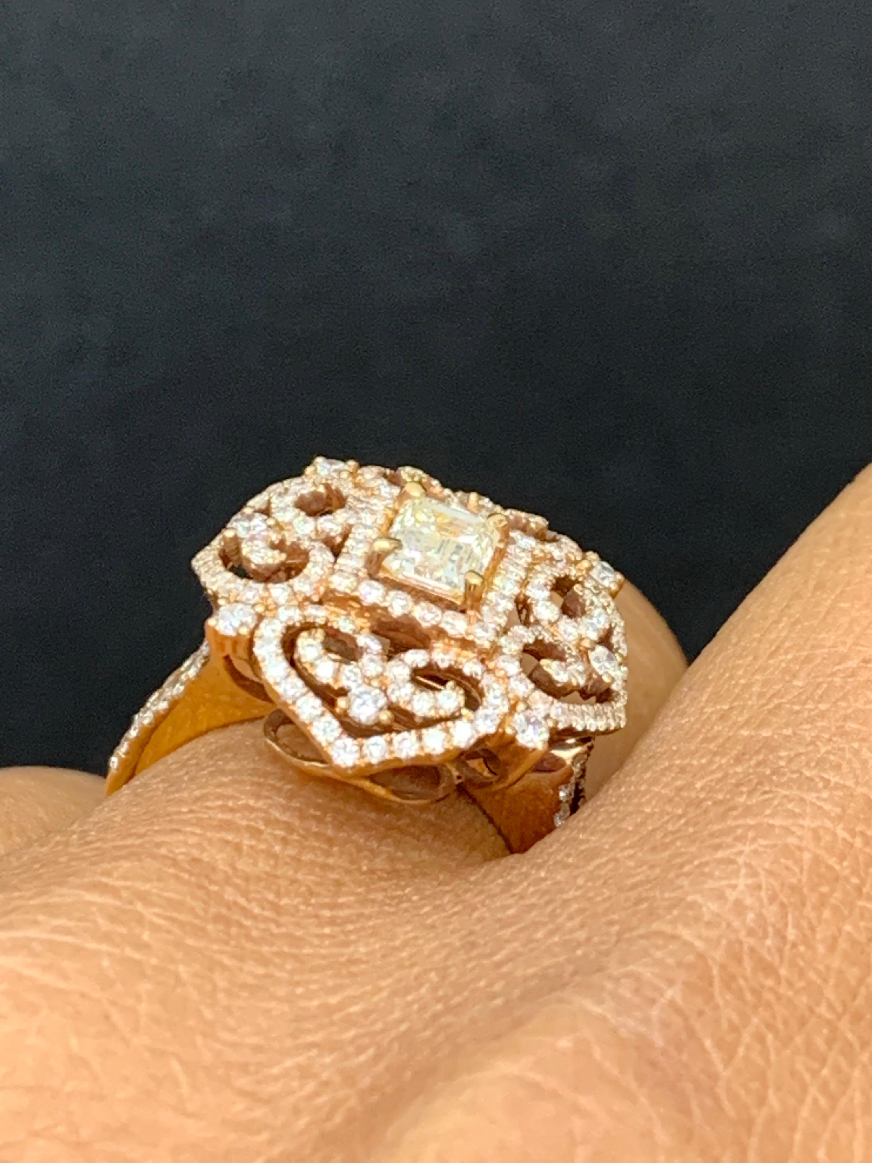 0.50 Carat Emerald Cut Diamond Cocktail Ring in 18K Rose Gold For Sale 14