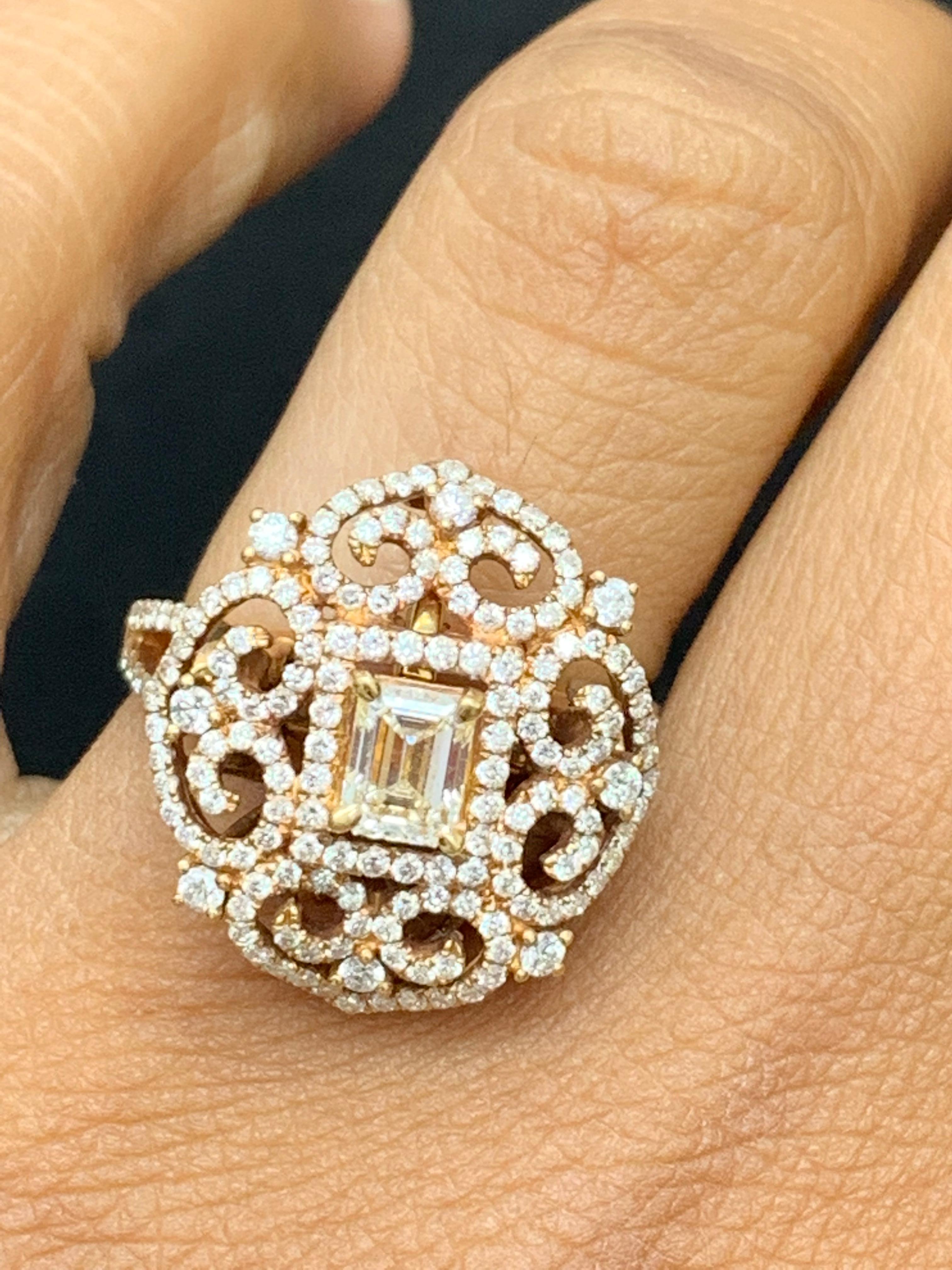 0.50 Carat Emerald Cut Diamond Cocktail Ring in 18K Rose Gold For Sale 15