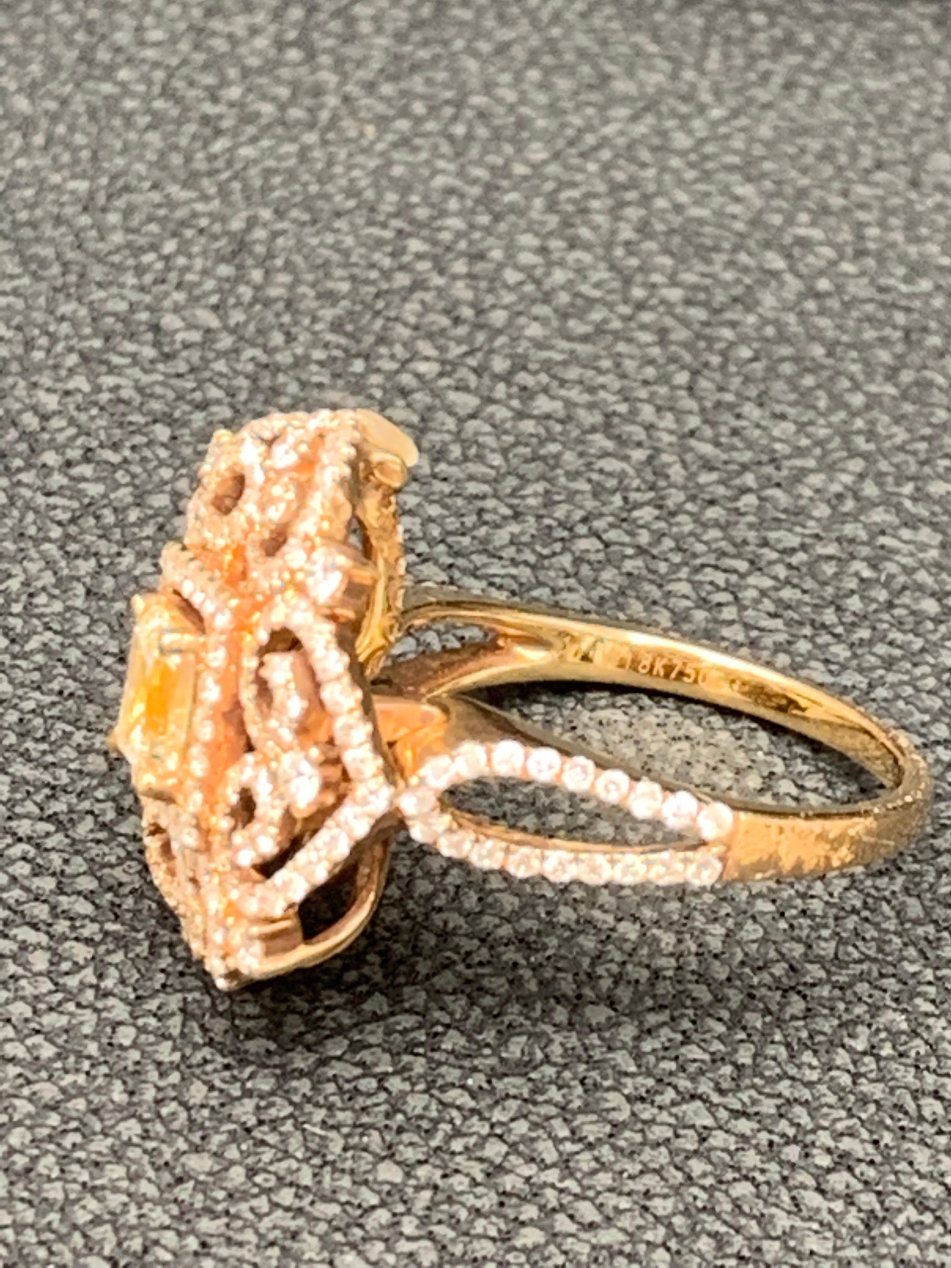 Modern 0.50 Carat Emerald Cut Diamond Cocktail Ring in 18K Rose Gold For Sale