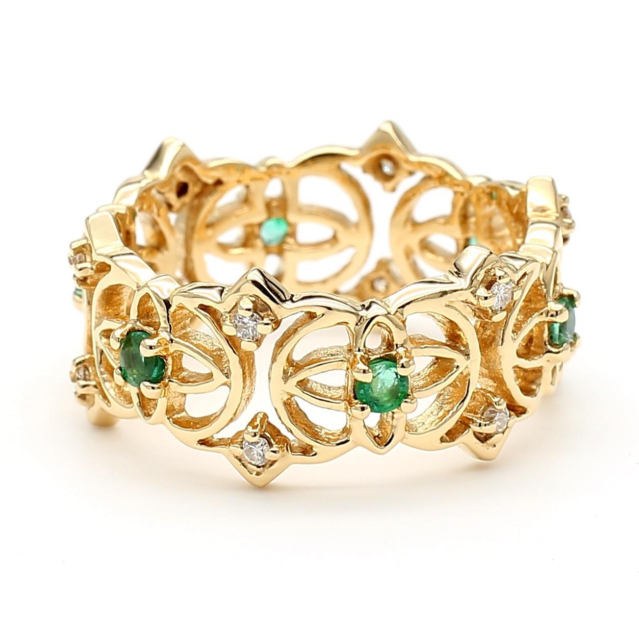0.50 Carat Emerald & Diamond 14K Gold Open Geometric Band Ring For Sale 1