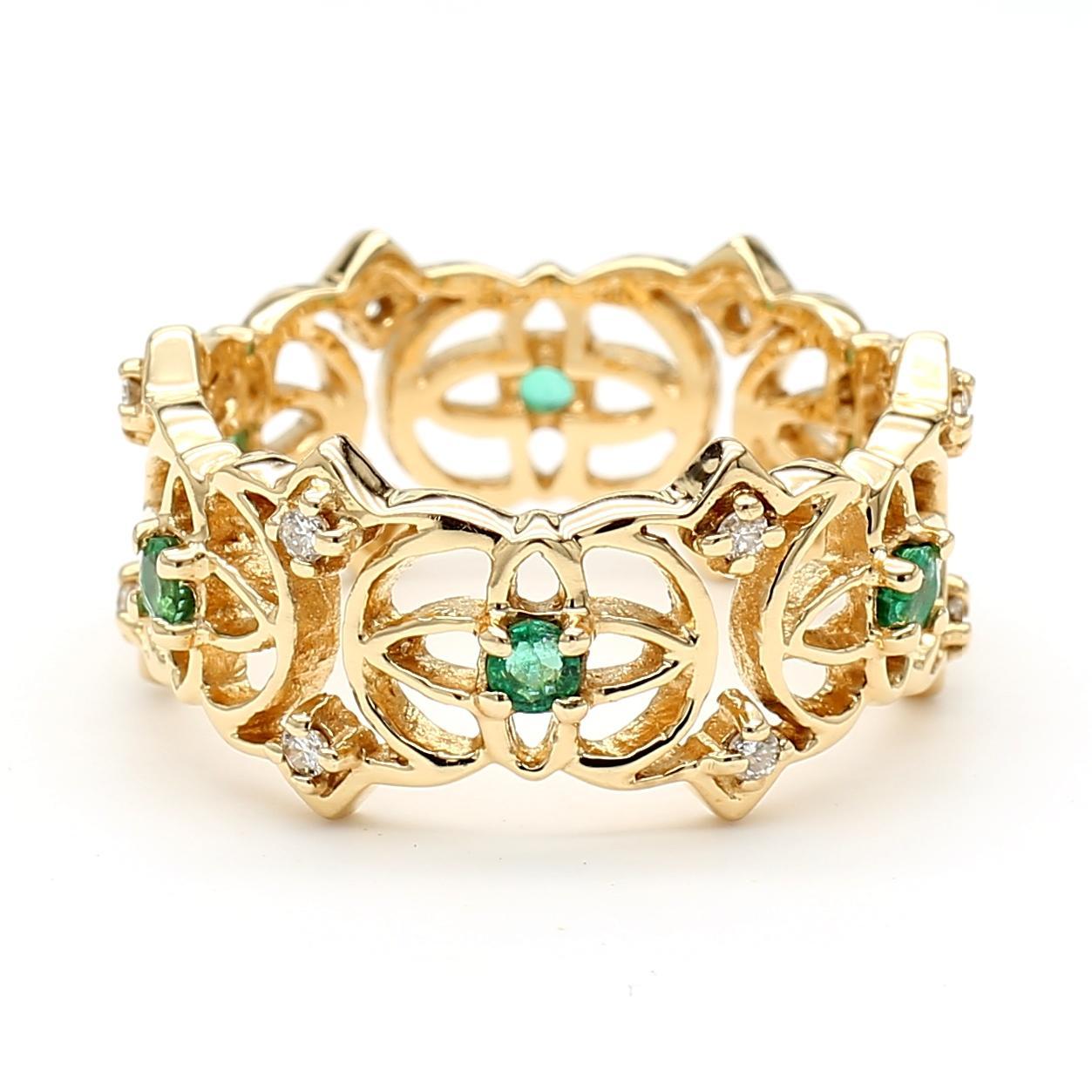 0.50 Carat Emerald & Diamond 14K Gold Open Geometric Band Ring For Sale 2