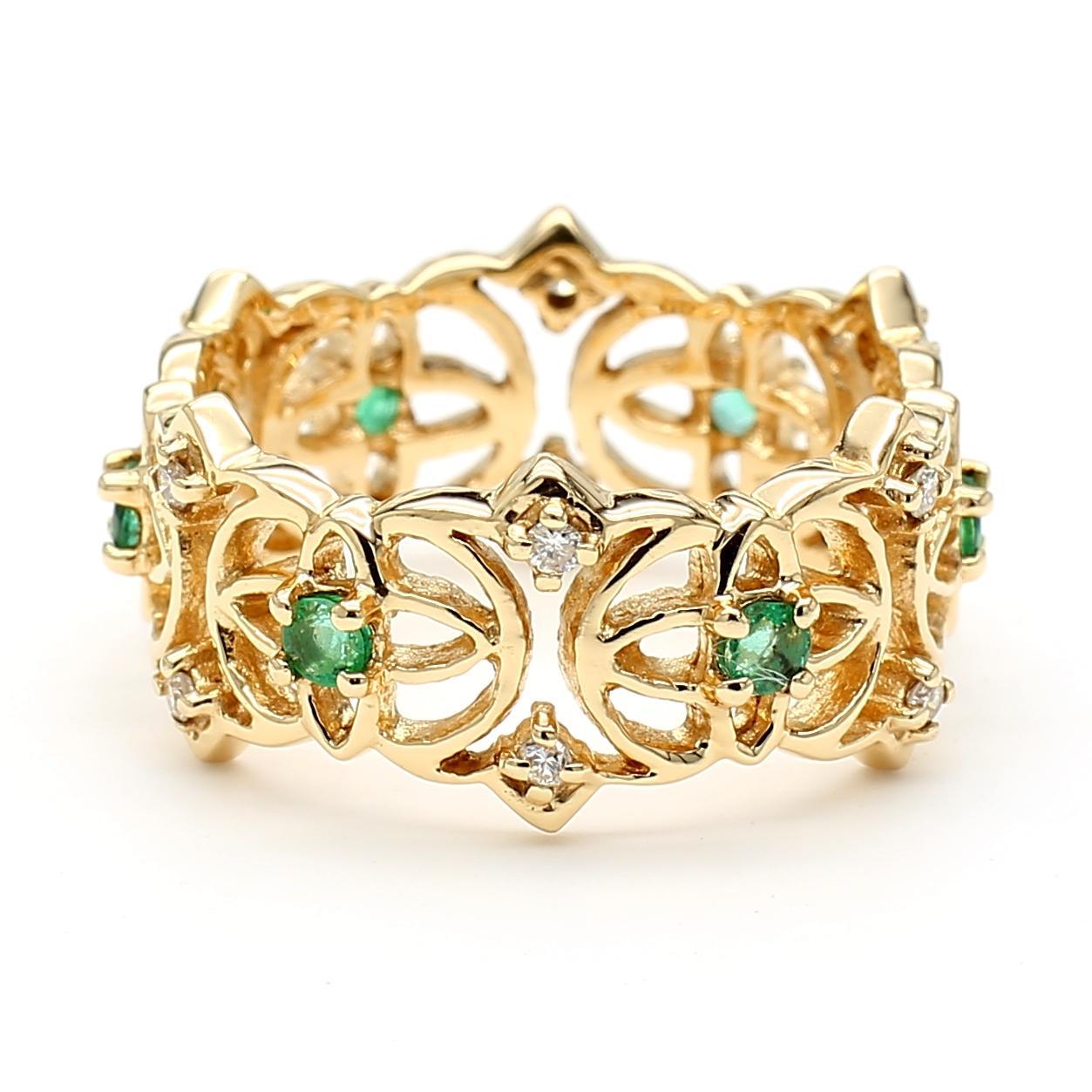 0.50 Carat Emerald & Diamond 14K Gold Open Geometric Band Ring For Sale 3