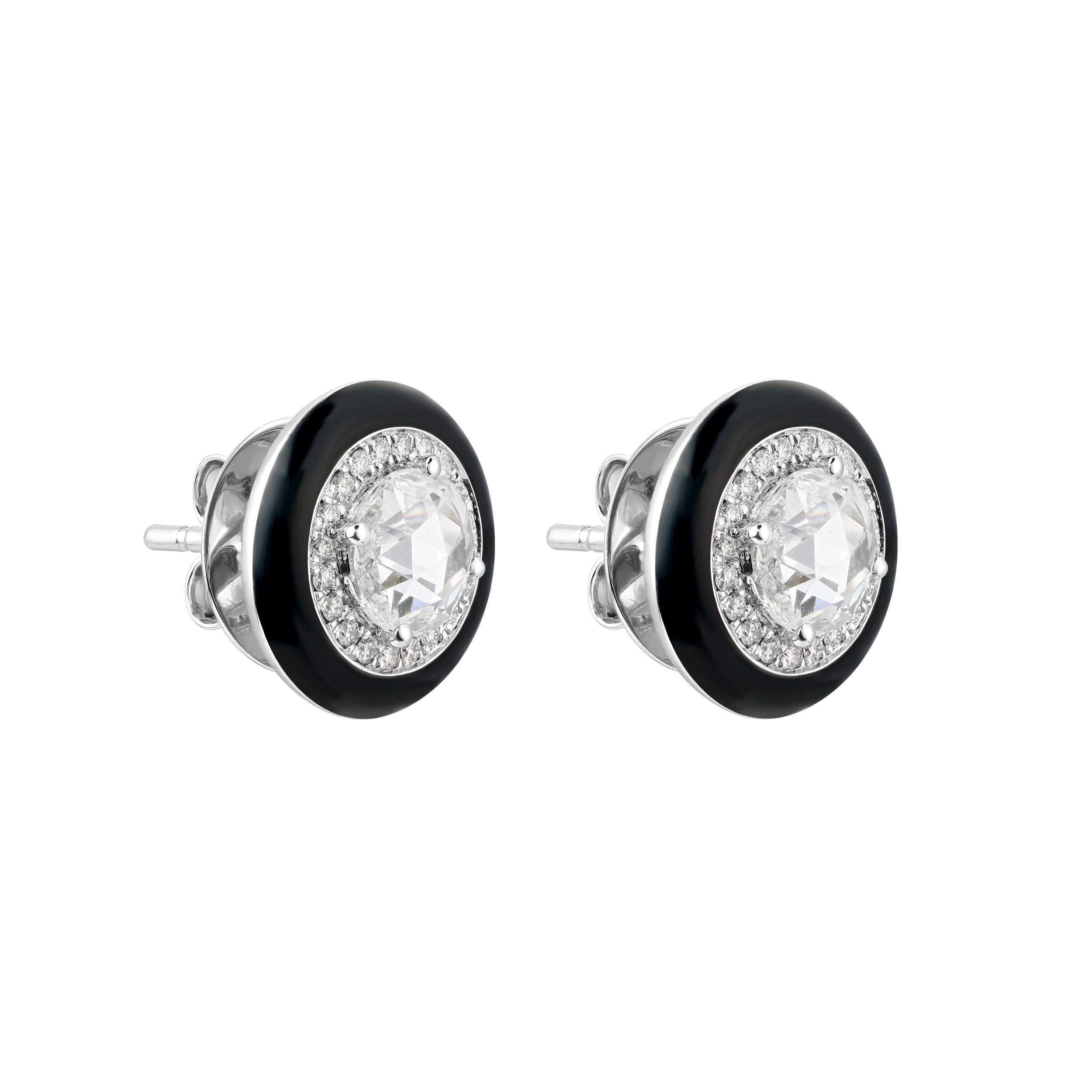 0.50 carat round rose cuts, outlined by a line of enamel and a line of pave diamonds. Available in 18k White gold.

Available in any of the Kamyen signature colors. We at KAMYEN use a cold enameling technique to offer our 9 signature colors & 2