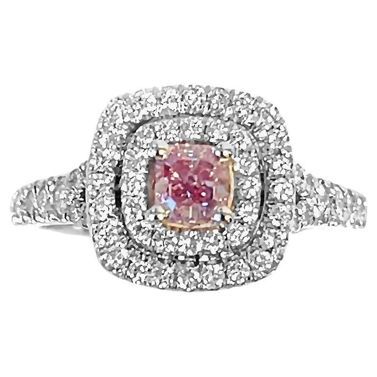 Anello a doppio anello con diamante rosa intenso da 0,50 carati in oro 18 carati certificato GIA