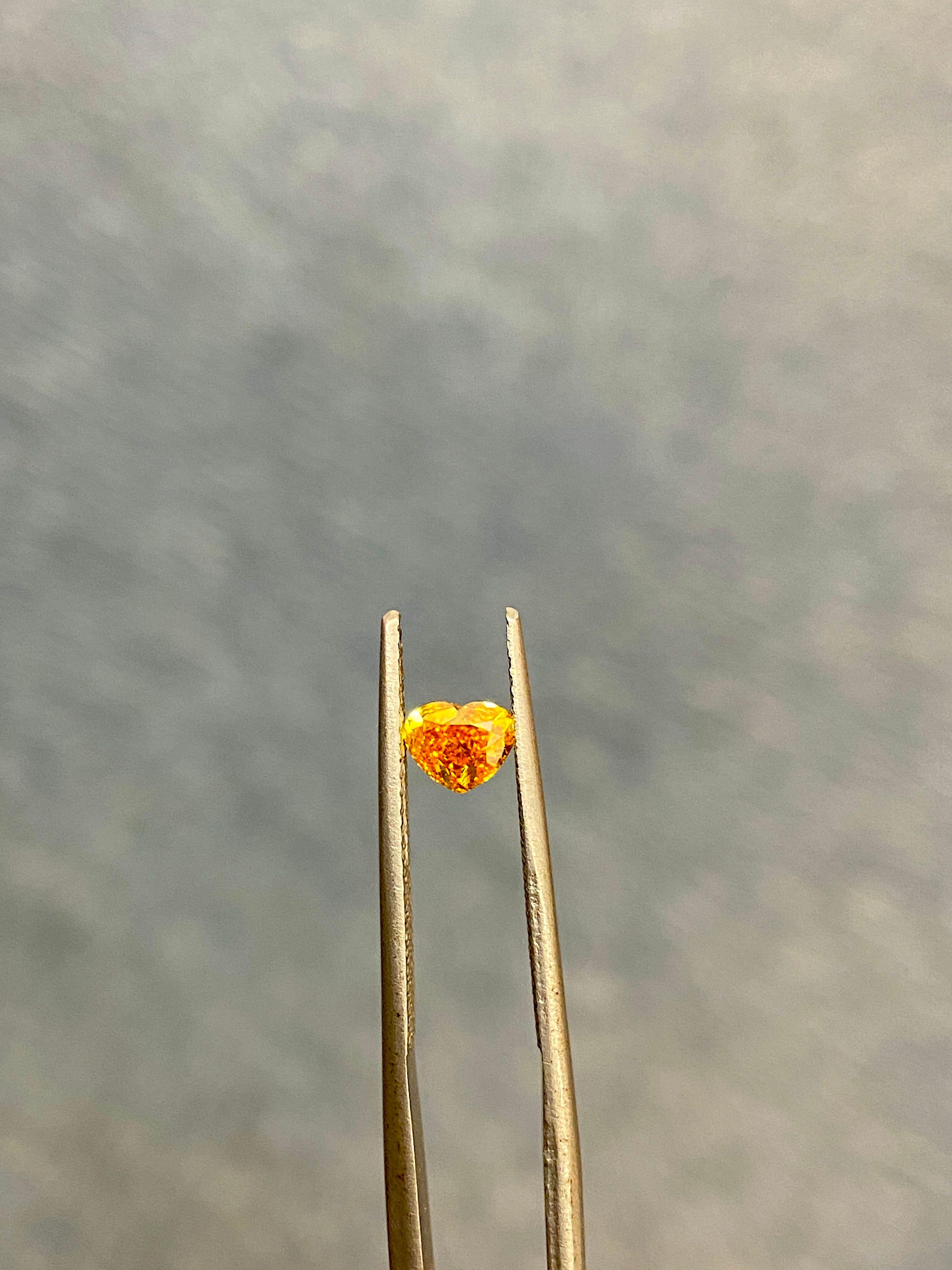 0.50 Carat GIA Certified Fancy Vivid Yellowish Orange Heart-Shaped Diamond 1