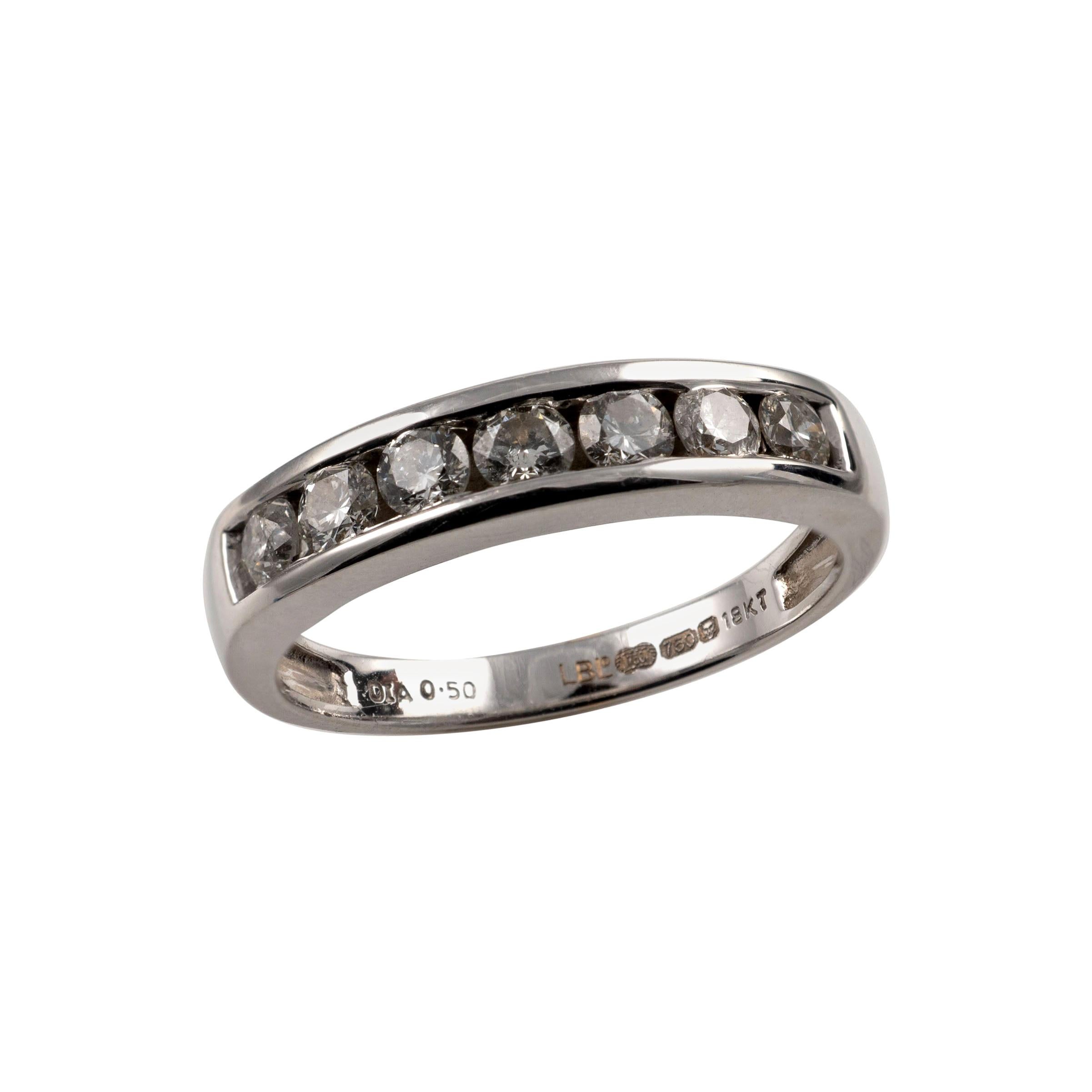 0.50 Carat Half Eternity Ring 18 Karat White Gold Full British Hallmarks For Sale