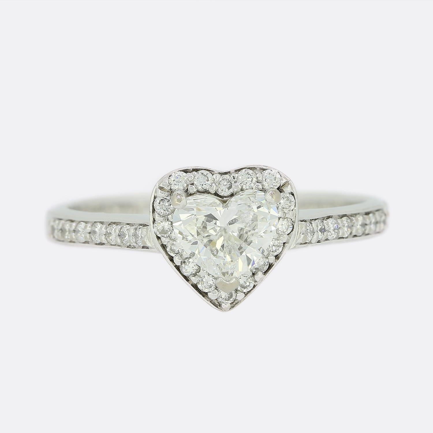 0.50 Carat Heart Shape Diamond Halo Ring For Sale 1