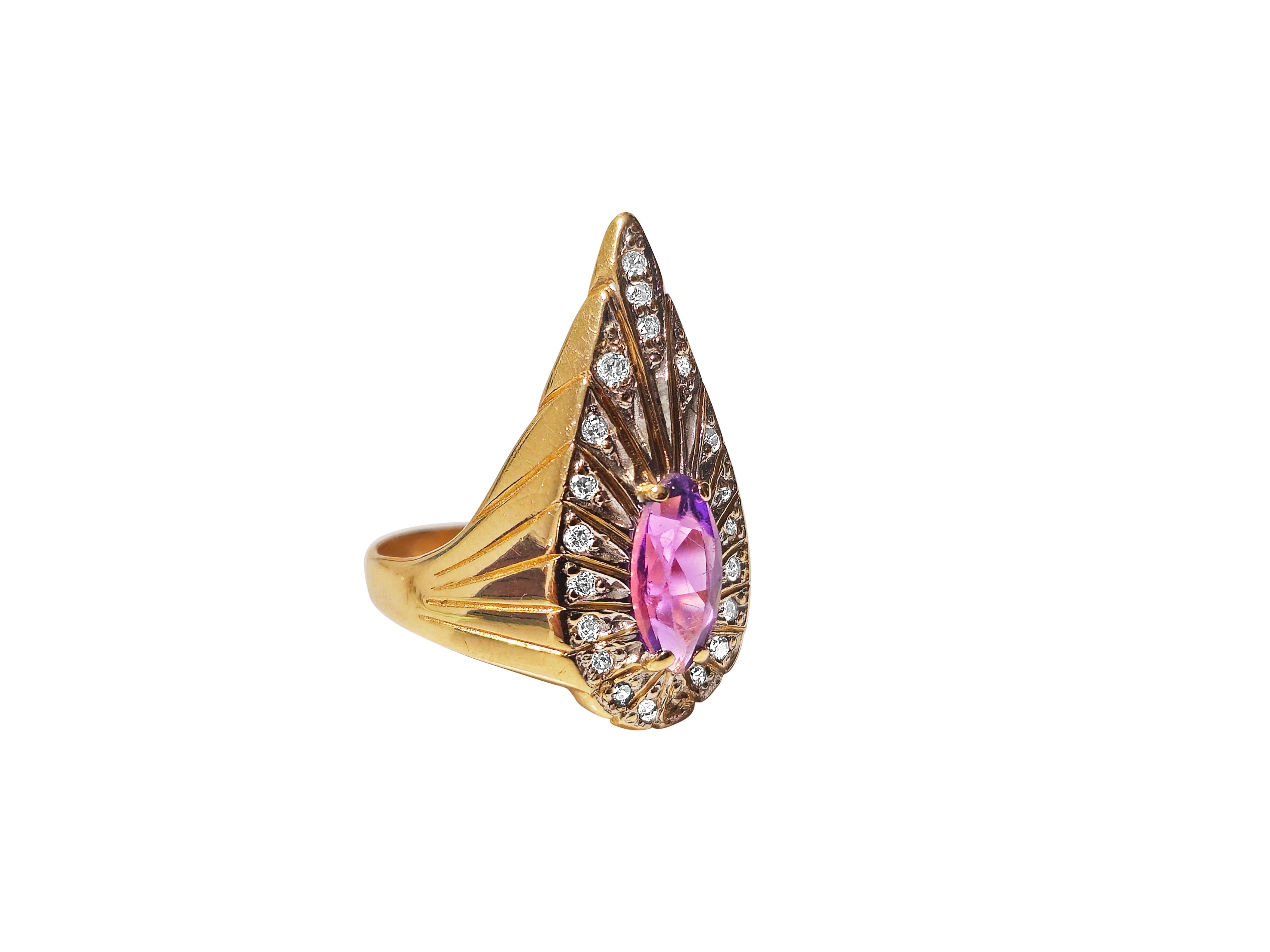 Marquise Cut 0.50 carat Marquise Amethyst and Diamond Ring in 14k Gold For Sale