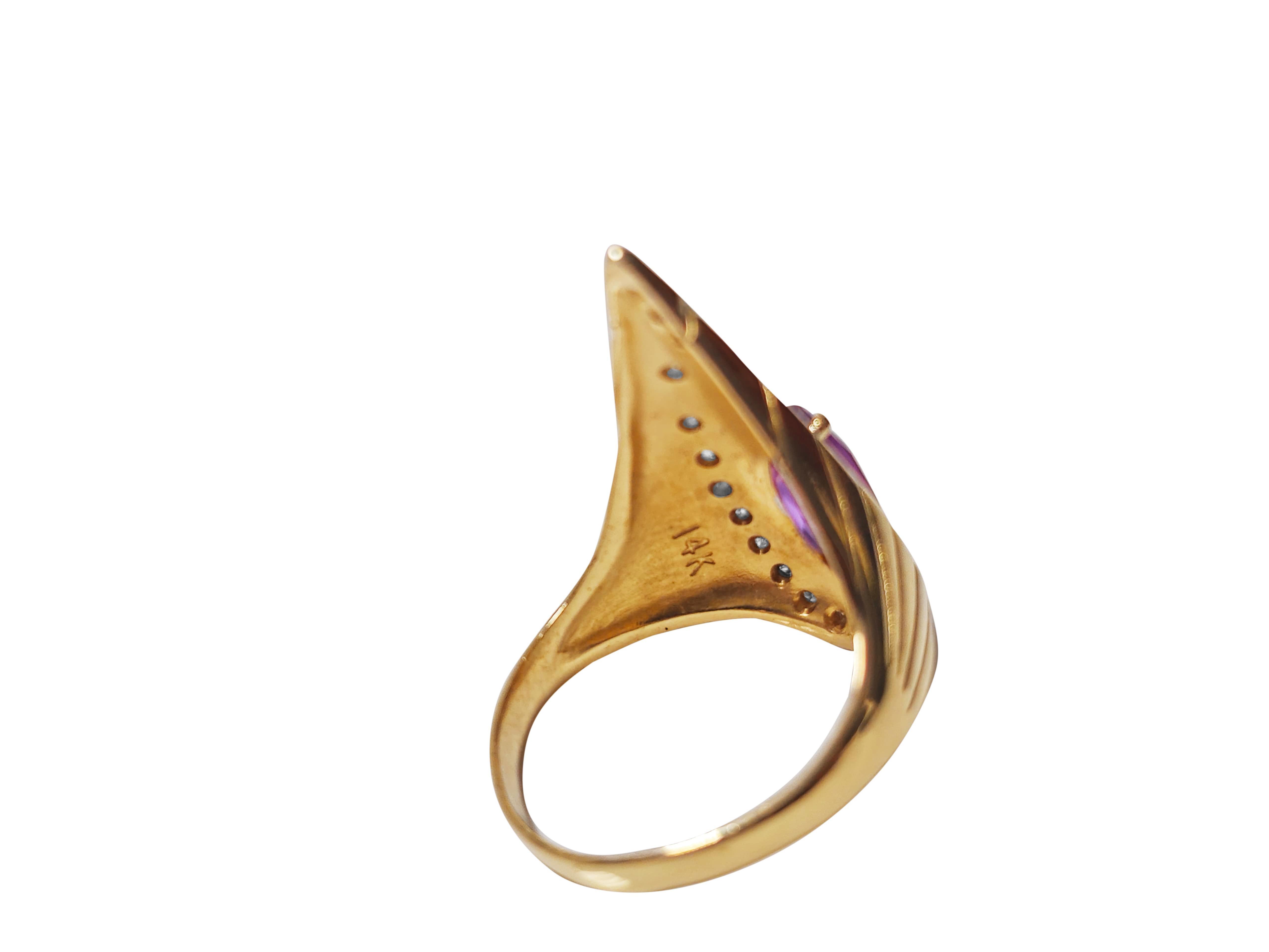 0.50 carat Marquise Amethyst and Diamond Ring in 14k Gold In Excellent Condition For Sale In Miami, FL