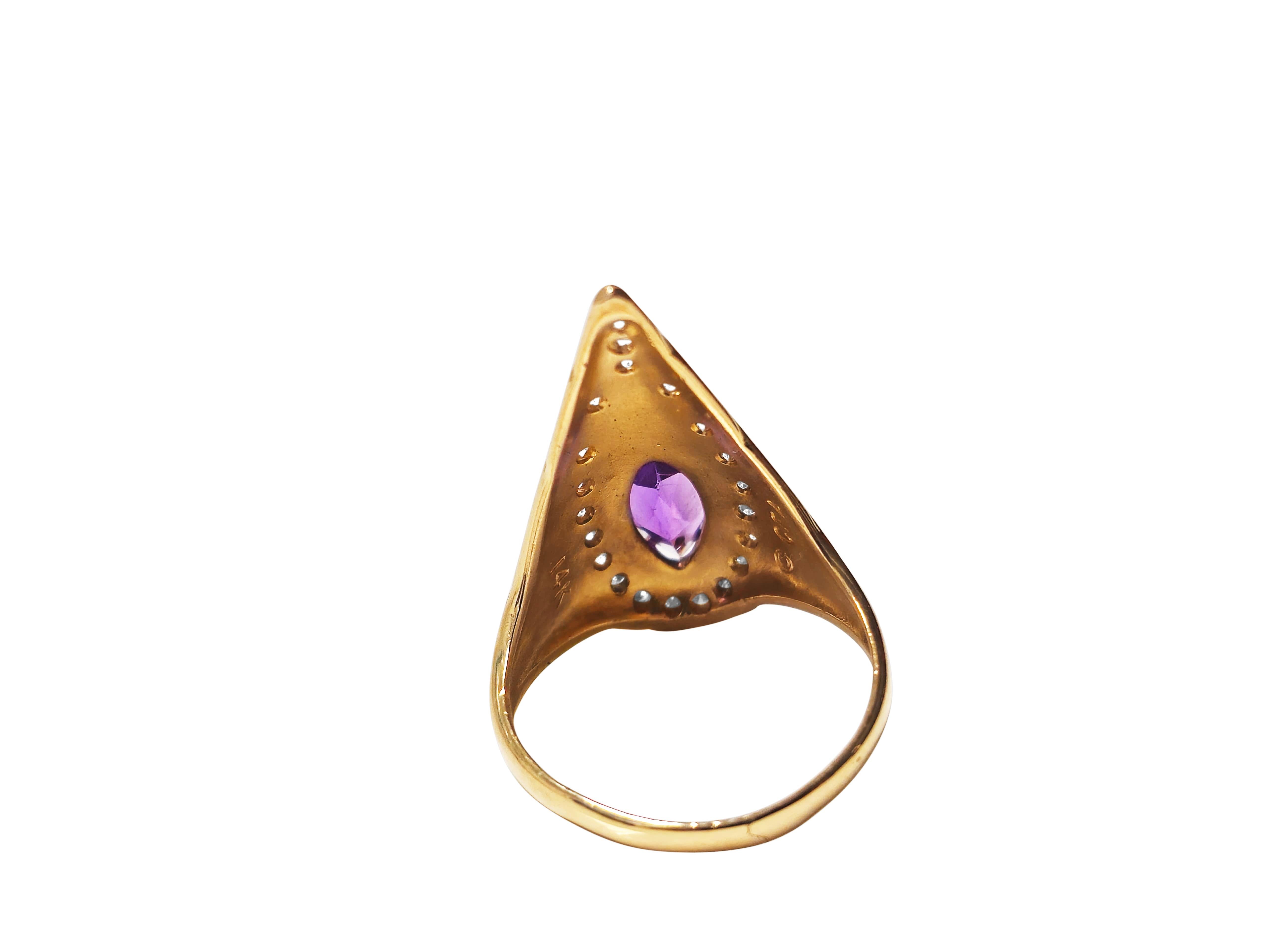 Women's 0.50 carat Marquise Amethyst and Diamond Ring in 14k Gold For Sale