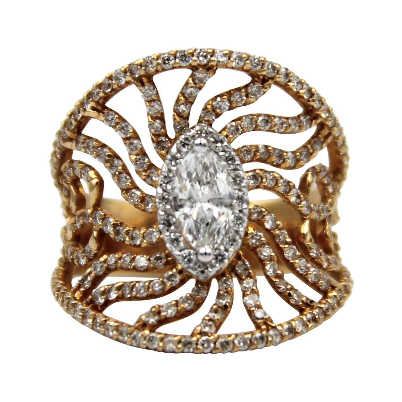 0.50 Carat Marquise Cut Diamond 18k Rose Gold Total 2.60 Carat Diamond Ring For Sale