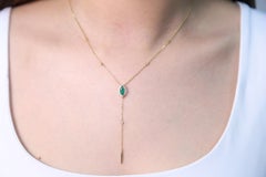 0.50 Carat Marquise Cut Emerald Diamond Accents 14K Yellow Gold Necklace