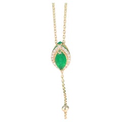 0.50 Carat Marquise Cut Emerald Diamond Accents 18K Yellow Gold Necklace
