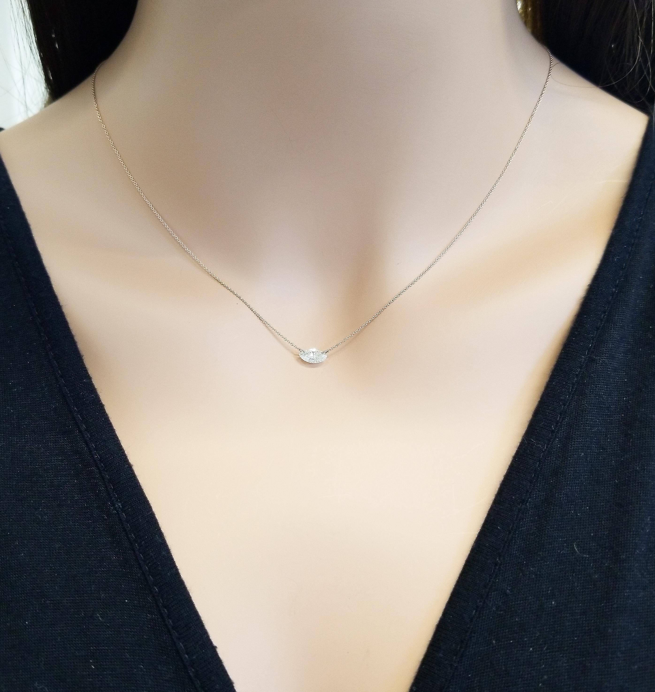 Marquise Cut 0.50 Carat Marquise Diamond Necklace in 14 Karat Rose Gold