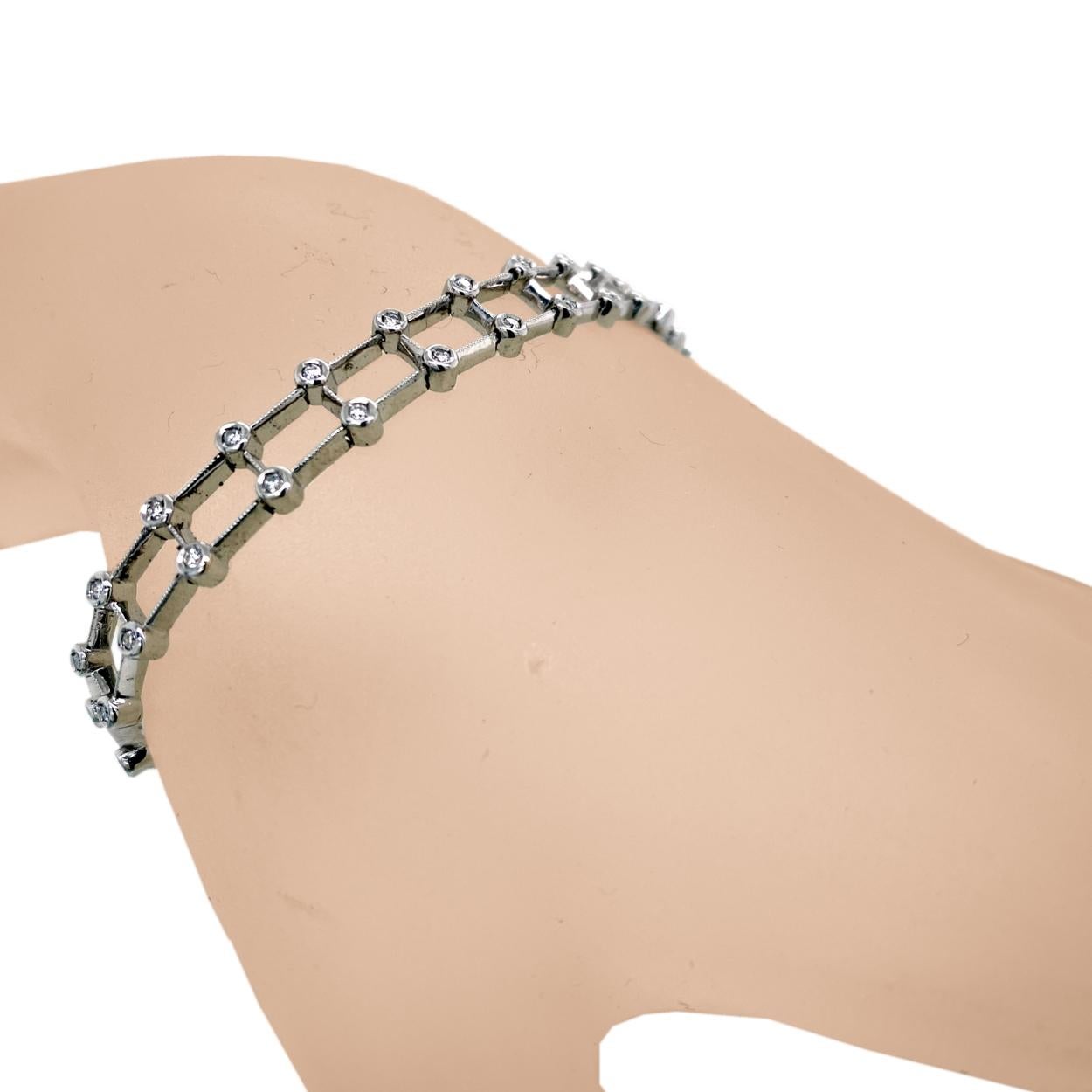 0,50 Karat Doppelreihiges Diamantarmband mit Milgrained-Lünette im Angebot 1