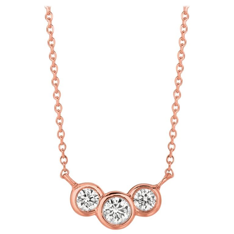 0.50 Carat Natural 3-Stone Diamond Bezel Necklace 14 Karat Rose Gold G SI For Sale