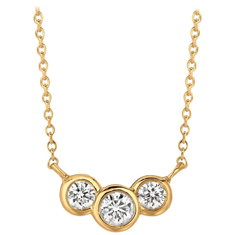 0.50 Carat Natural 3-Stone Diamond Bezel Necklace 14 Karat White Gold G ...